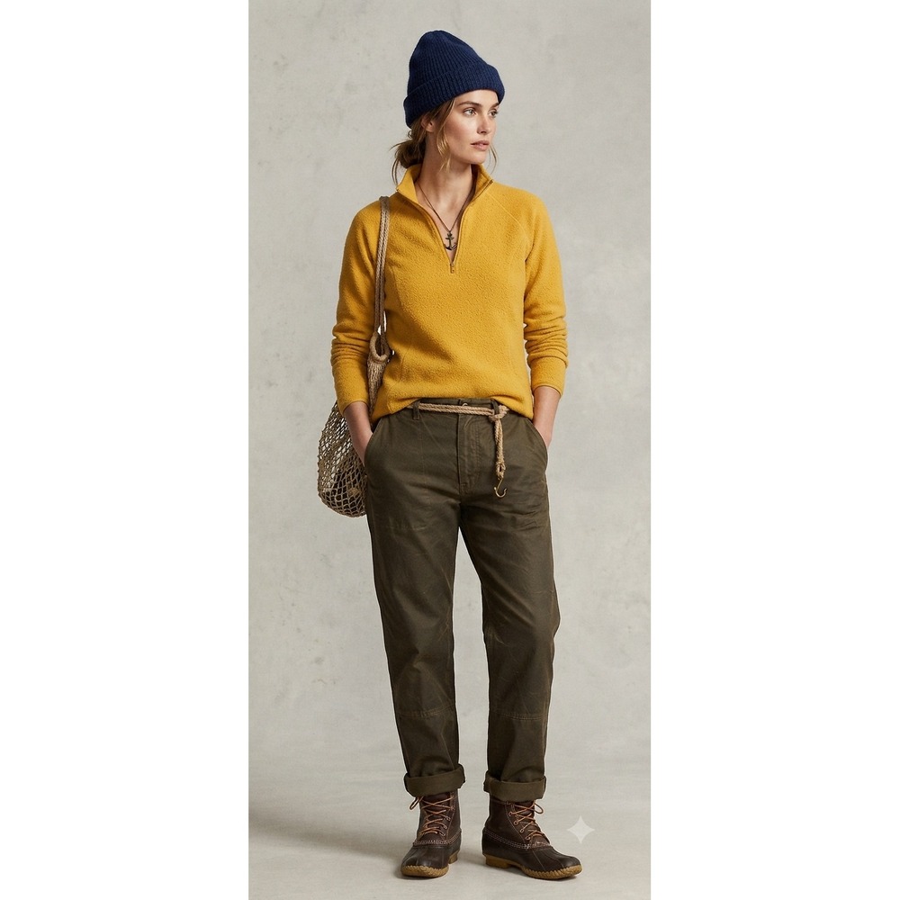 L.L.Bean Fleece Pullover Women S Yellow Quarter Zip Mock Neck Raglan Sleeve